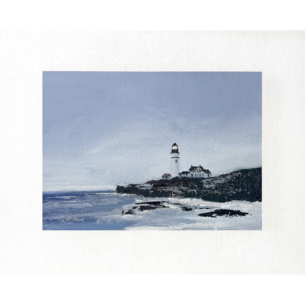8x10 Maine Original Oil Landscape Painting Portland Head Lighthouse Ocean Signed